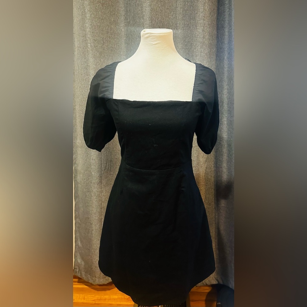 Lulu's Elegant Black Puff Sleeve Mini Dress Sz M